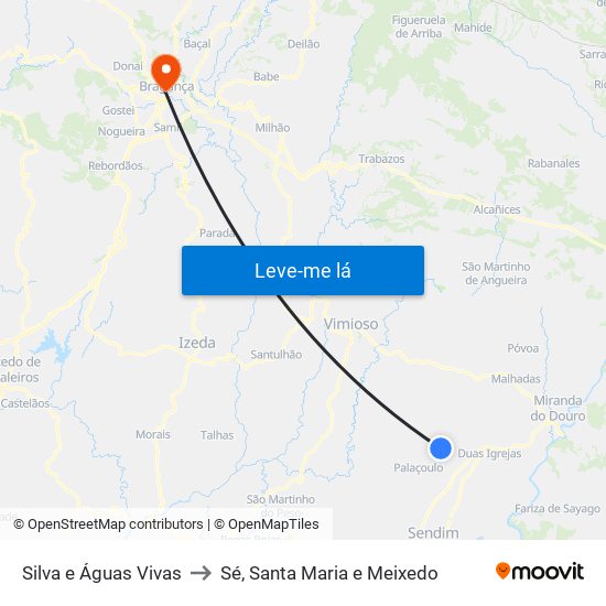 Silva e Águas Vivas to Sé, Santa Maria e Meixedo map