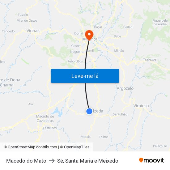 Macedo do Mato to Sé, Santa Maria e Meixedo map