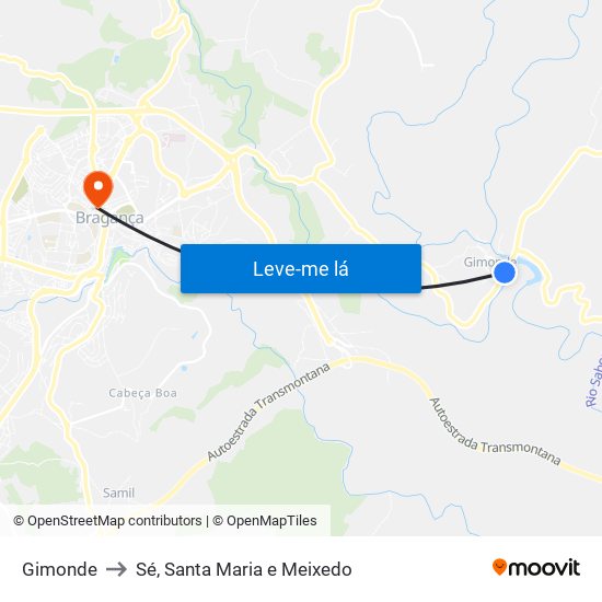 Gimonde to Sé, Santa Maria e Meixedo map