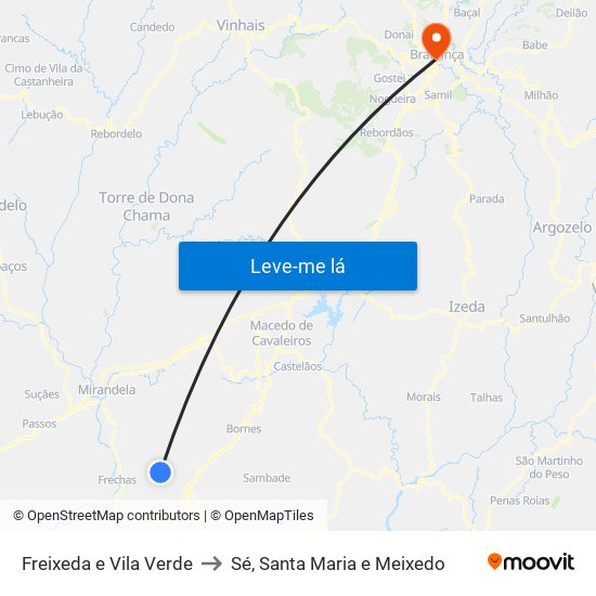 Freixeda e Vila Verde to Sé, Santa Maria e Meixedo map