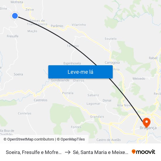 Soeira, Fresulfe e Mofreita to Sé, Santa Maria e Meixedo map