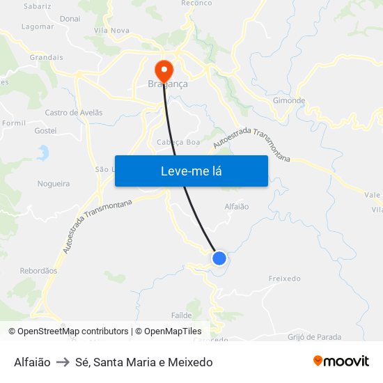 Alfaião to Sé, Santa Maria e Meixedo map