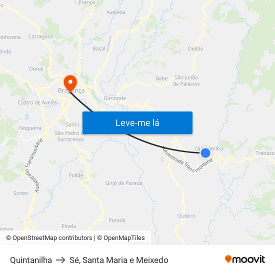 Quintanilha to Sé, Santa Maria e Meixedo map