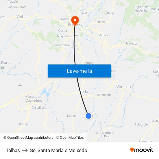 Talhas to Sé, Santa Maria e Meixedo map