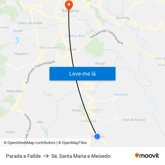 Parada e Faílde to Sé, Santa Maria e Meixedo map
