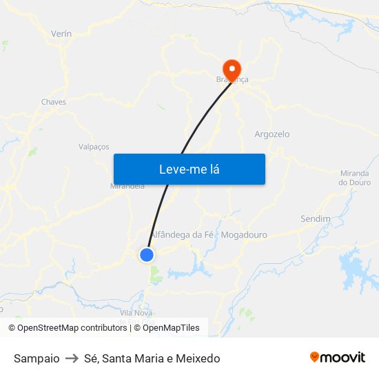 Sampaio to Sé, Santa Maria e Meixedo map