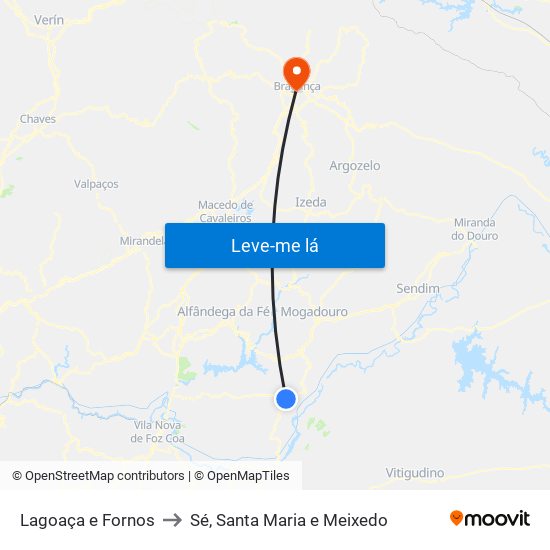 Lagoaça e Fornos to Sé, Santa Maria e Meixedo map