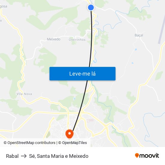Rabal to Sé, Santa Maria e Meixedo map