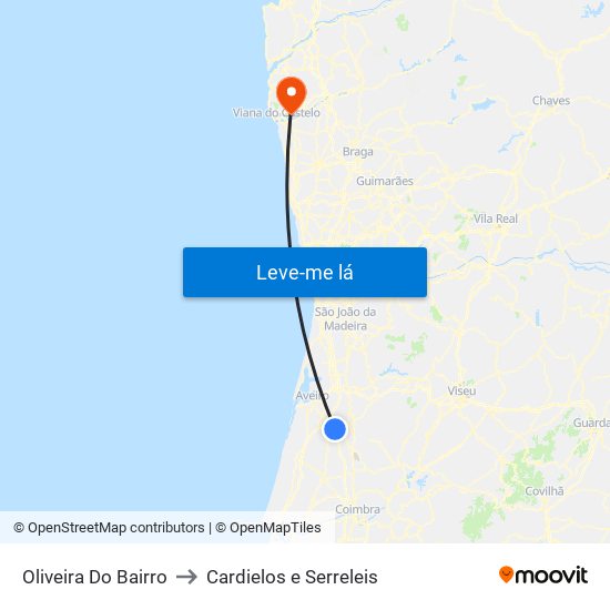 Oliveira Do Bairro to Cardielos e Serreleis map