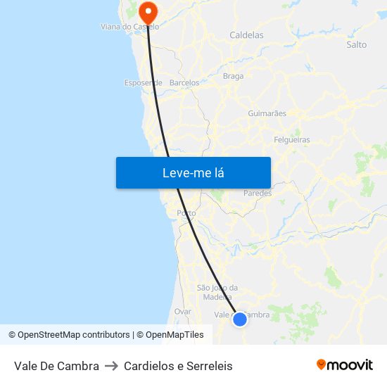 Vale De Cambra to Cardielos e Serreleis map