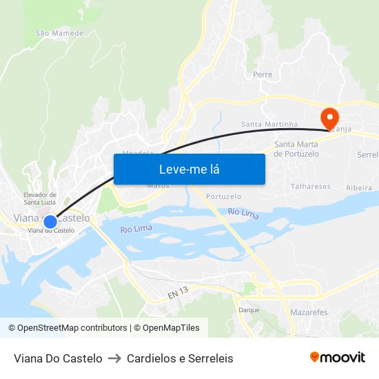 Viana Do Castelo to Cardielos e Serreleis map