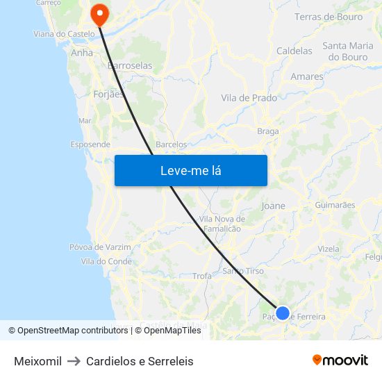 Meixomil to Cardielos e Serreleis map