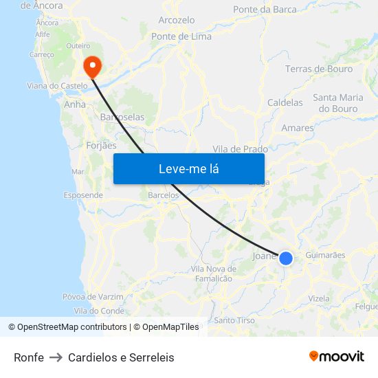 Ronfe to Cardielos e Serreleis map