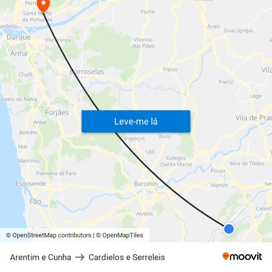 Arentim e Cunha to Cardielos e Serreleis map