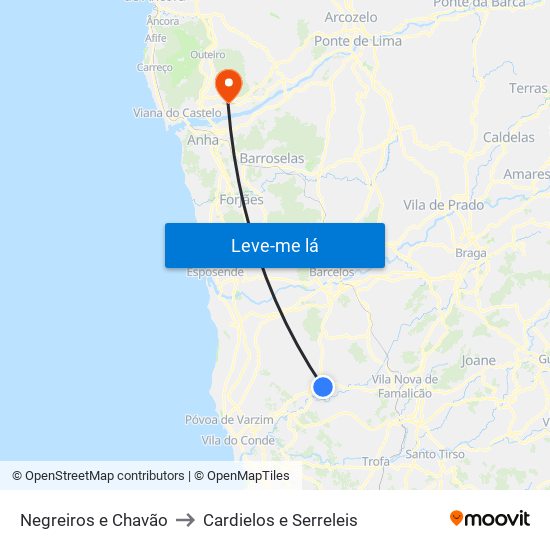 Negreiros e Chavão to Cardielos e Serreleis map