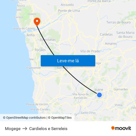 Mogege to Cardielos e Serreleis map