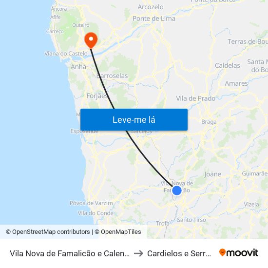 Vila Nova de Famalicão e Calendário to Cardielos e Serreleis map