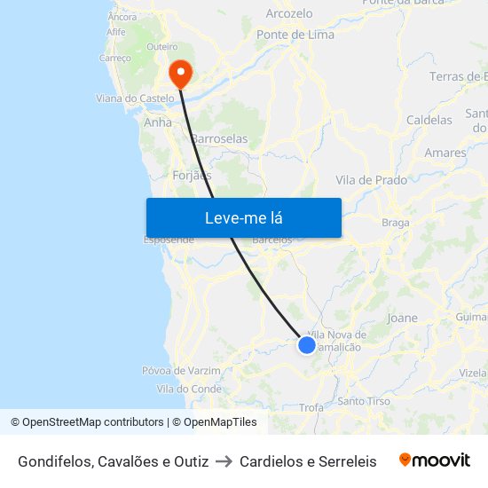 Gondifelos, Cavalões e Outiz to Cardielos e Serreleis map