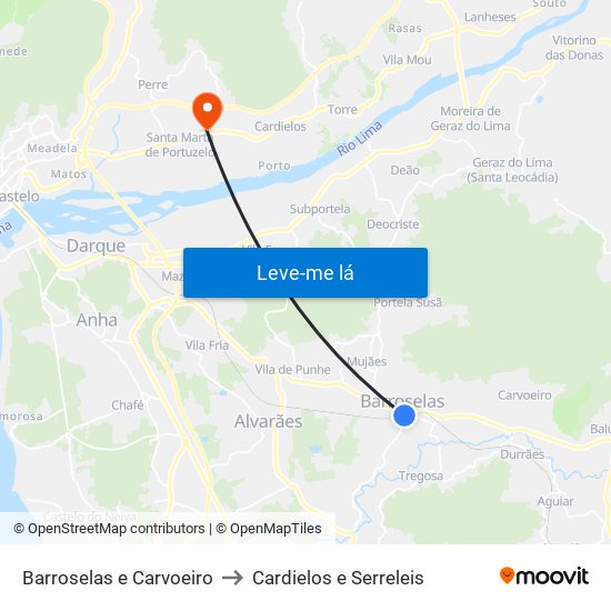 Barroselas e Carvoeiro to Cardielos e Serreleis map