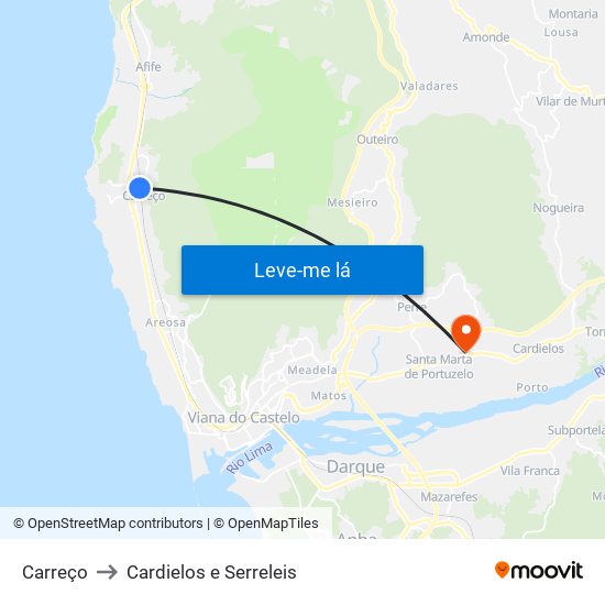 Carreço to Cardielos e Serreleis map