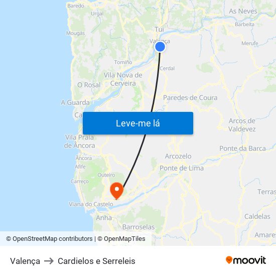 Valença to Cardielos e Serreleis map