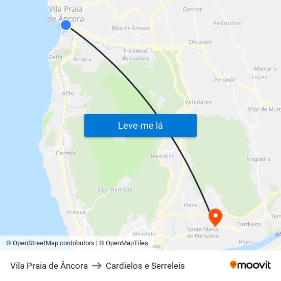 Vila Praia de Âncora to Cardielos e Serreleis map