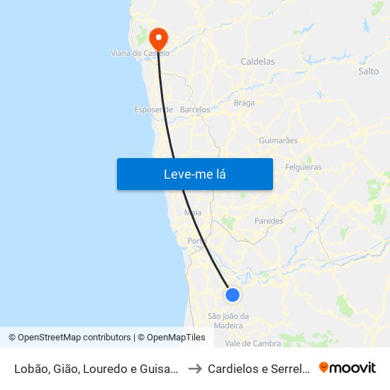 Lobão, Gião, Louredo e Guisande to Cardielos e Serreleis map