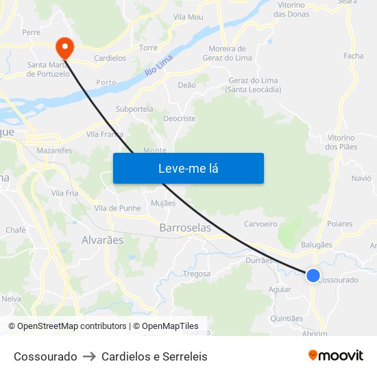 Cossourado to Cardielos e Serreleis map