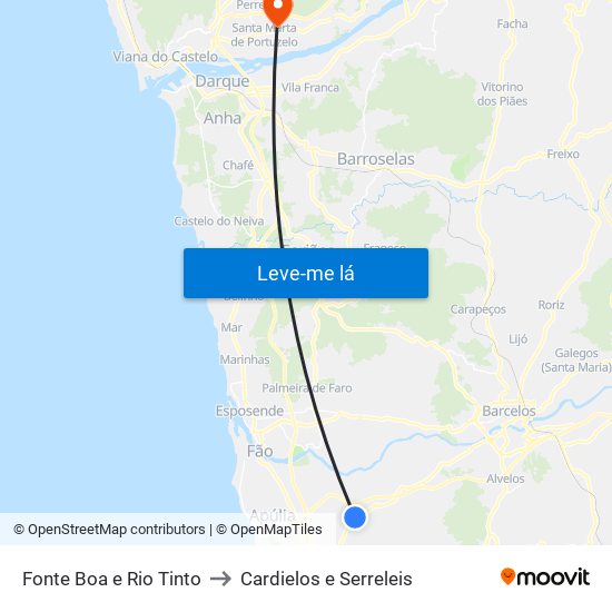 Fonte Boa e Rio Tinto to Cardielos e Serreleis map