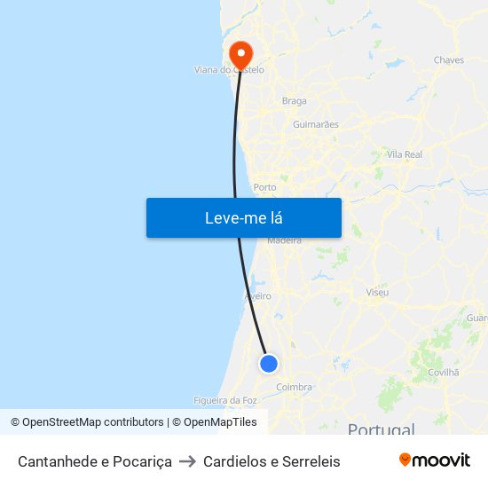 Cantanhede e Pocariça to Cardielos e Serreleis map