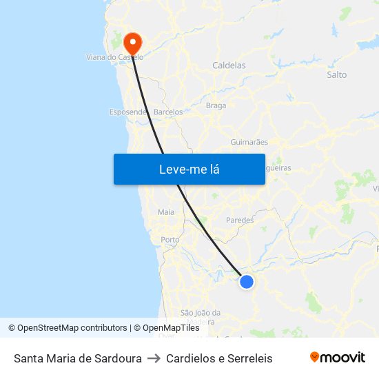 Santa Maria de Sardoura to Cardielos e Serreleis map