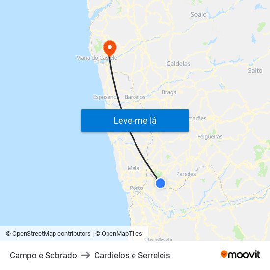 Campo e Sobrado to Cardielos e Serreleis map