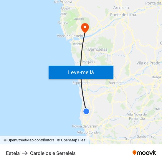 Estela to Cardielos e Serreleis map