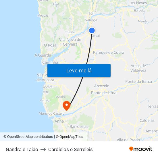 Gandra e Taião to Cardielos e Serreleis map