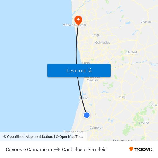 Covões e Camarneira to Cardielos e Serreleis map