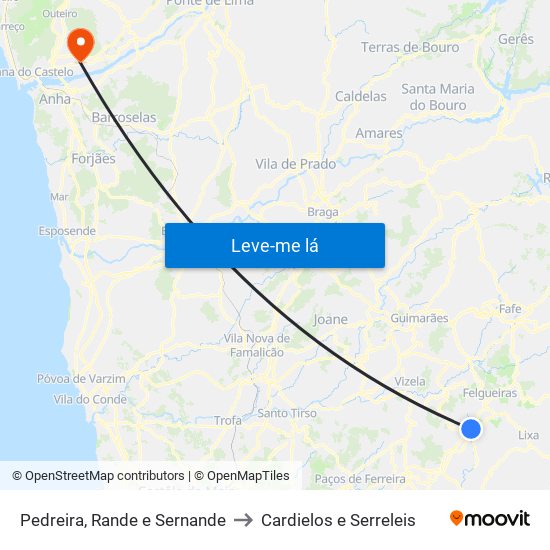 Pedreira, Rande e Sernande to Cardielos e Serreleis map