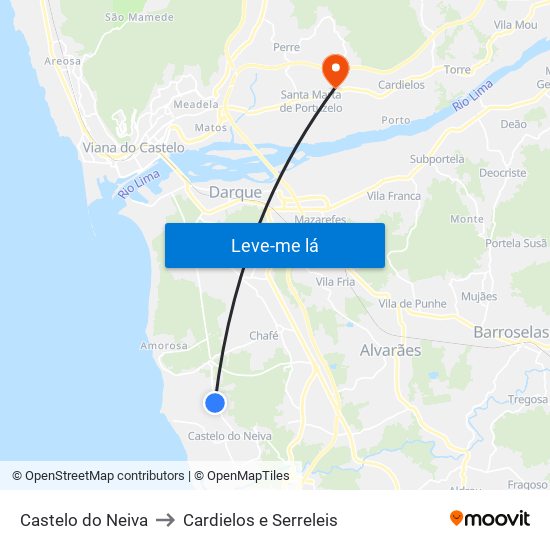 Castelo do Neiva to Cardielos e Serreleis map