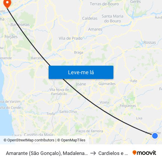 Amarante (São Gonçalo), Madalena, Cepelos e Gatão to Cardielos e Serreleis map