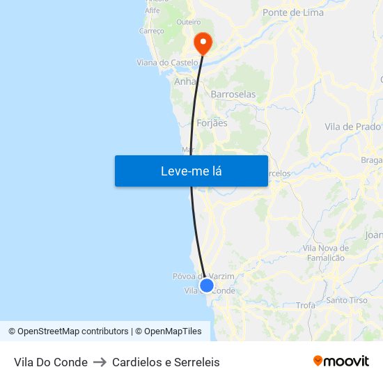 Vila Do Conde to Cardielos e Serreleis map