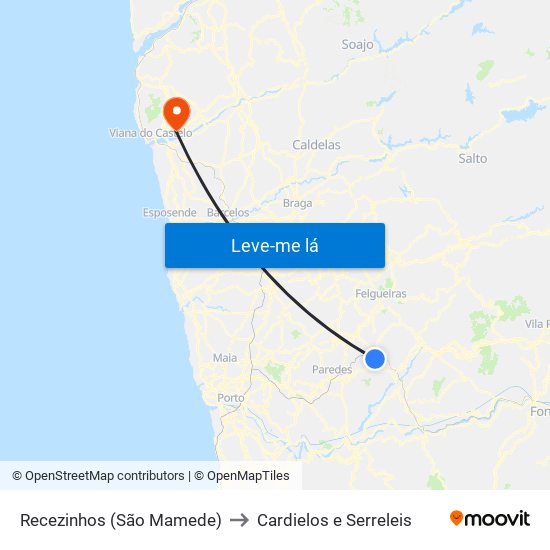 Recezinhos (São Mamede) to Cardielos e Serreleis map