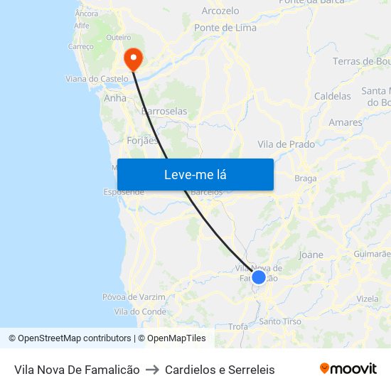 Vila Nova De Famalicão to Cardielos e Serreleis map