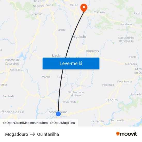 Mogadouro to Quintanilha map