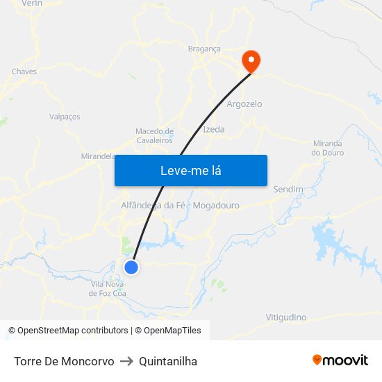 Torre De Moncorvo to Quintanilha map