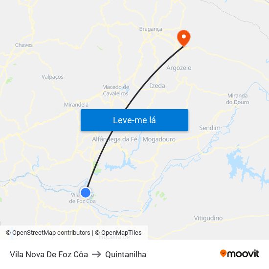 Vila Nova De Foz Côa to Quintanilha map