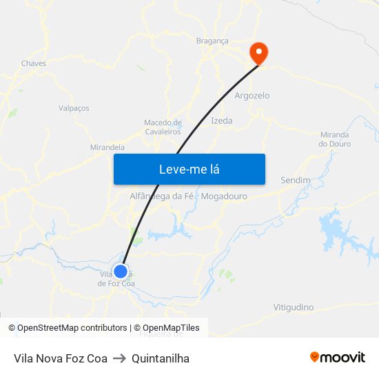 Vila Nova Foz Coa to Quintanilha map