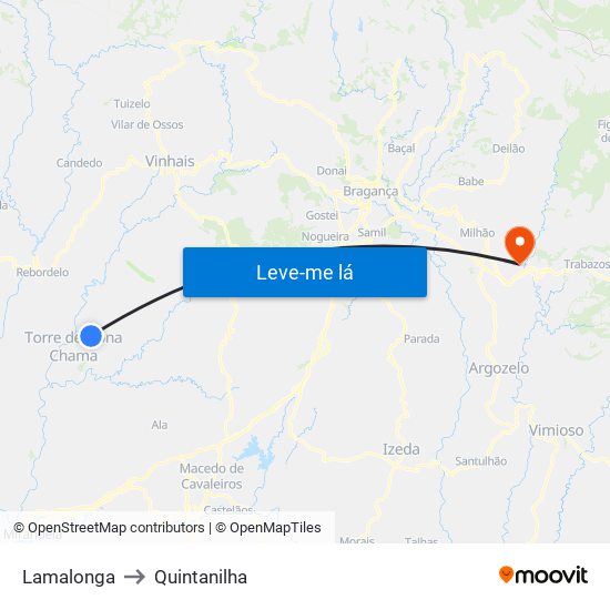 Lamalonga to Quintanilha map