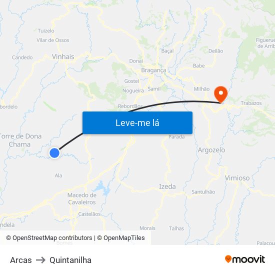 Arcas to Quintanilha map