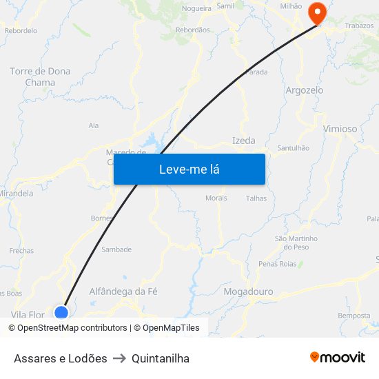 Assares e Lodões to Quintanilha map