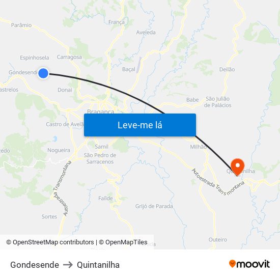 Gondesende to Quintanilha map