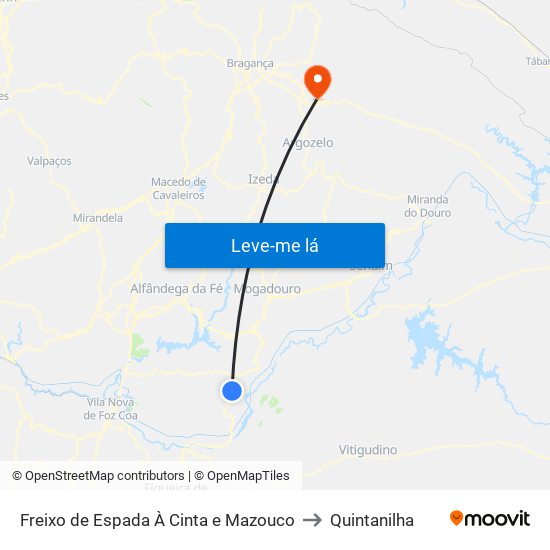 Freixo de Espada À Cinta e Mazouco to Quintanilha map